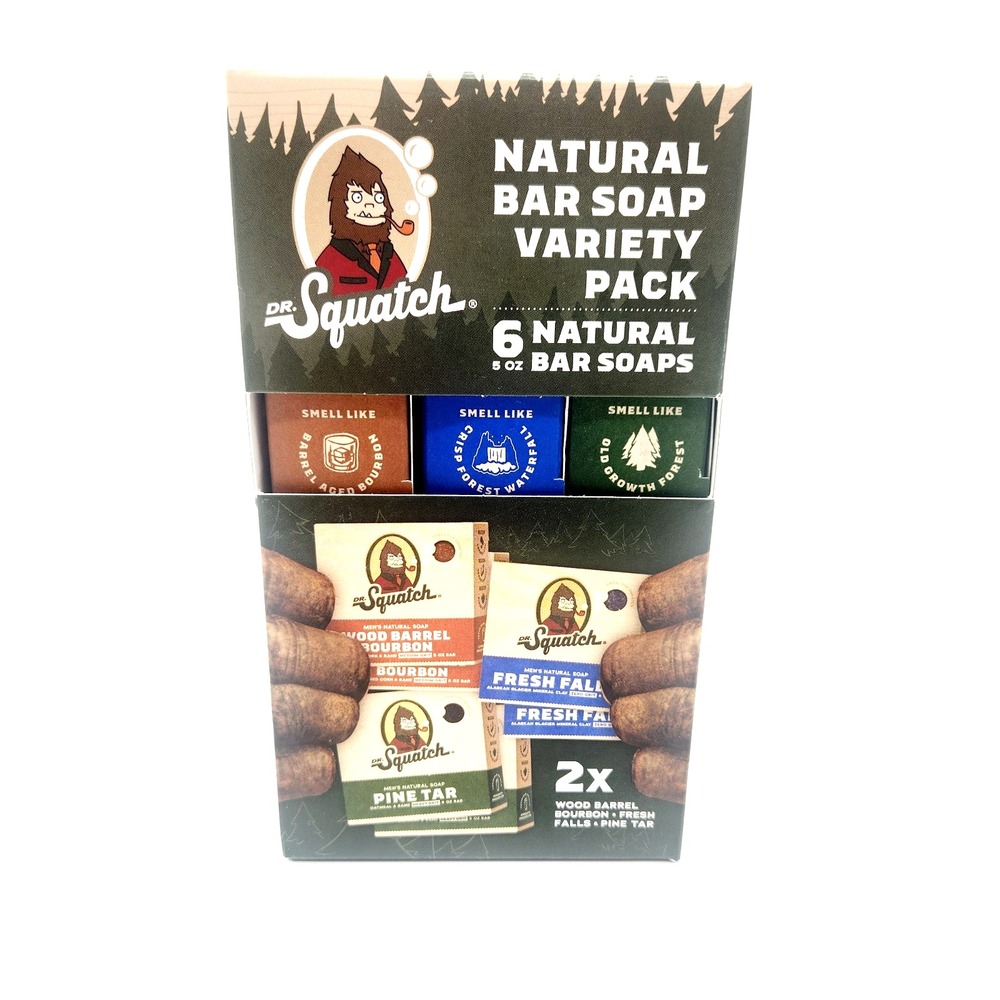Dr. Squatch Men's Natural Bar Soap‎ 6 Pack 5oz Variety Set Cold Processed